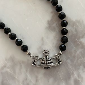 Black bead orb bas chain choker necklace